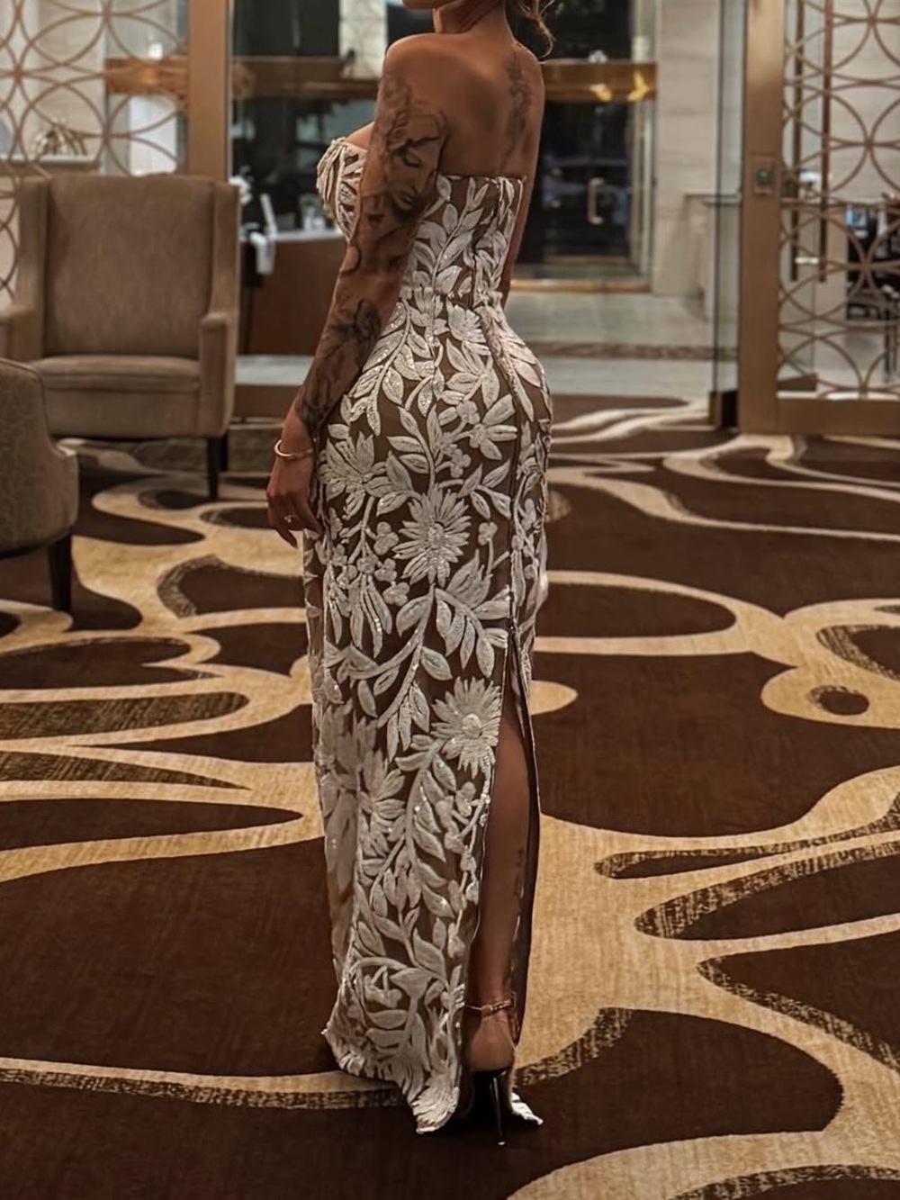 Bronx and Banco Strapless White Floral Lace Gown - Picture 6 of 6